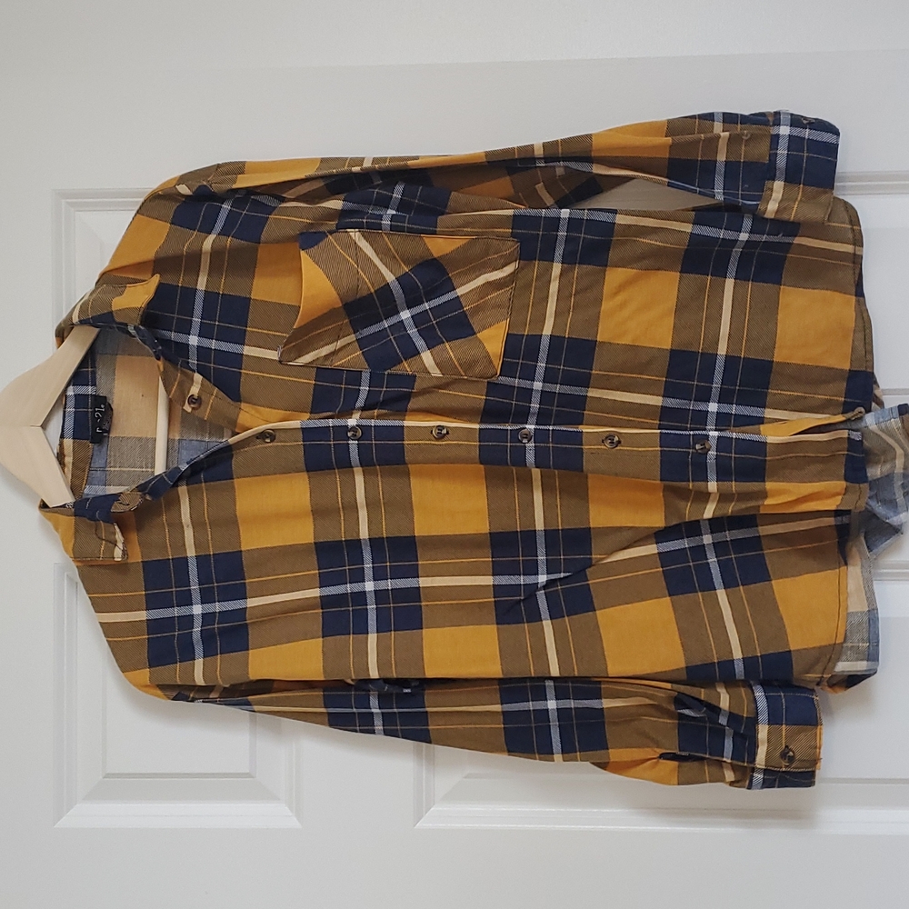 mustard and navy cozy fall flannel